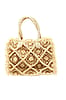 Shebobo Leo Cappuccino & Natural Crochet Granny Square Pattern Fringed Straw Shoulder Bag