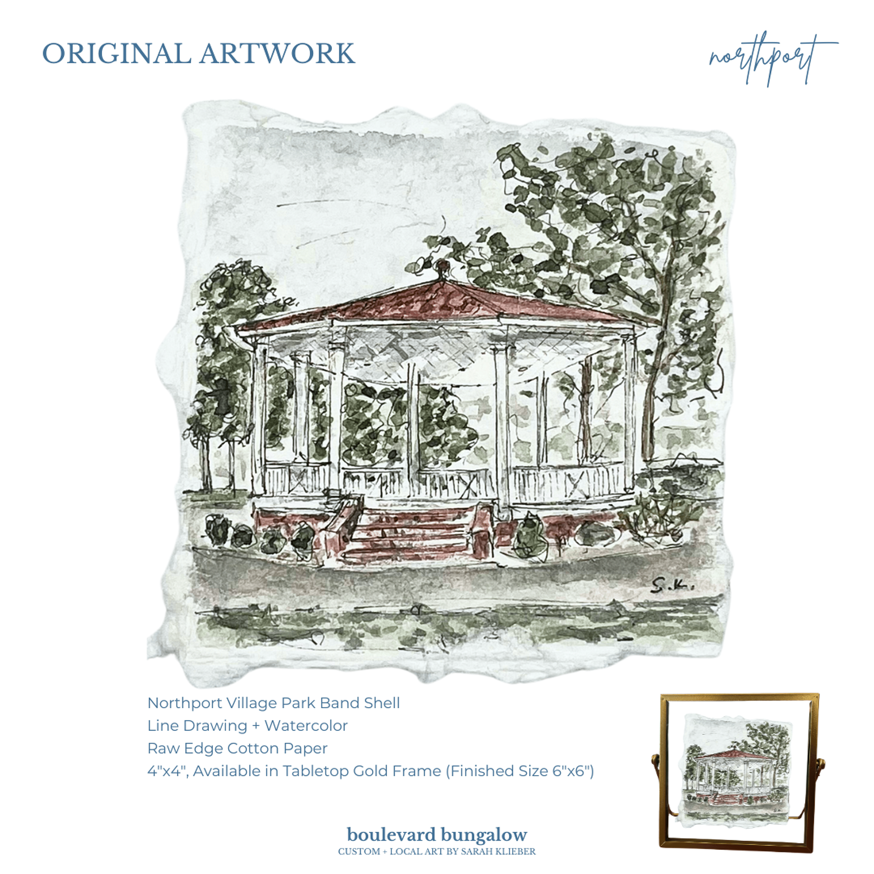 Northport - Village Park Band Shell Gold Frame 4x4