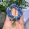 Blue Aventurine Stretch Bracelet Set: Tree of Life Charm | Gemstone Stackable Bracelets