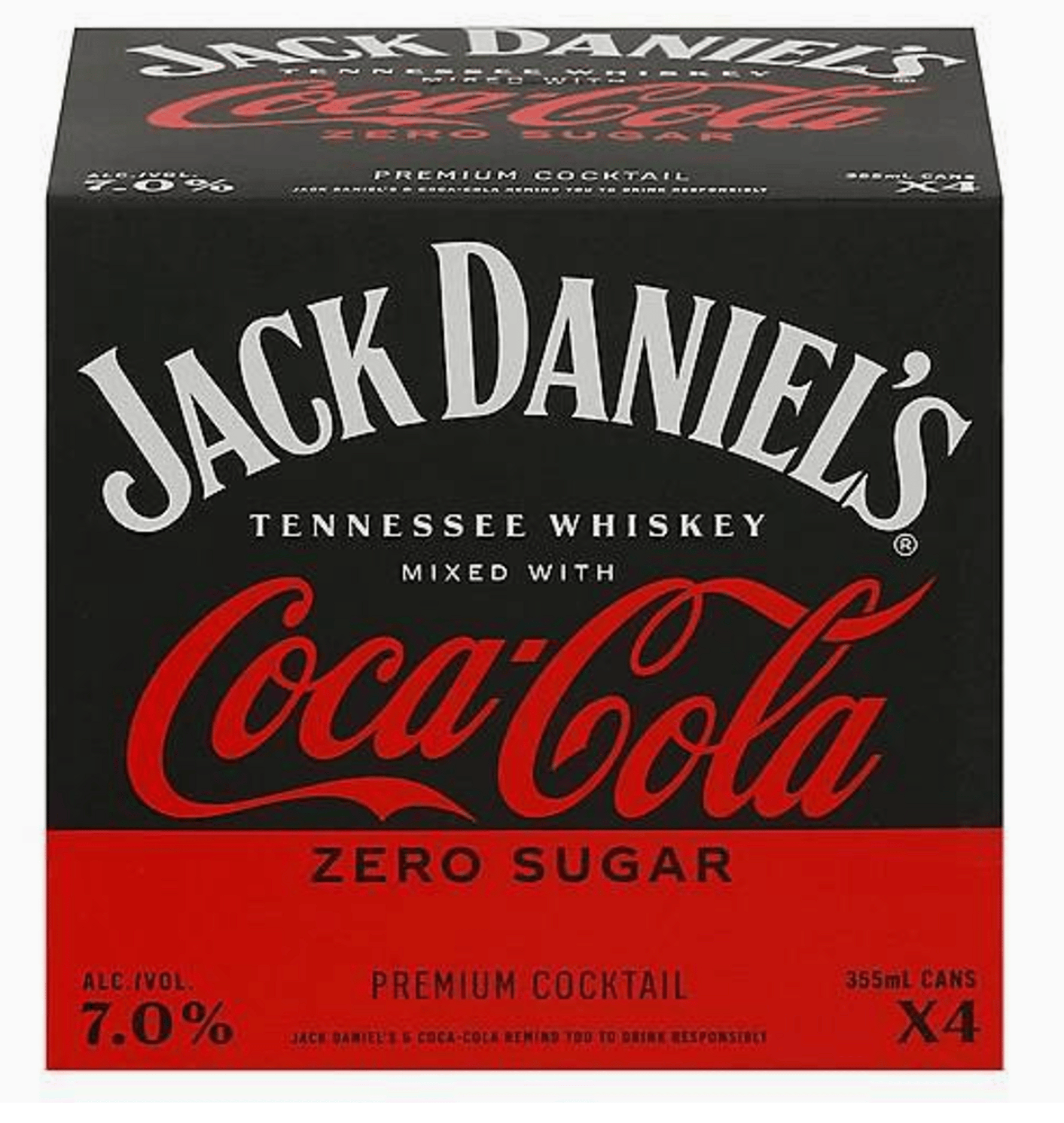 Jack Daniel's - Whiskey & Coca Cola Zero Sugar Ready to Drink (4 pack 355ml cans)