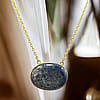 Large Oval Lapis Lazuli Pendant Necklace - Gold Tone Chain