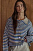 By Together Taupe and Blue Striped Knit Cardigan