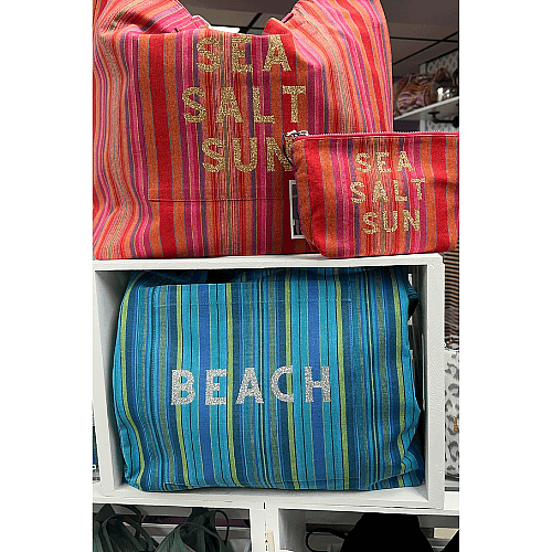 Quilted Koala Pink Stripe Sea Salt Sun Tote Bag