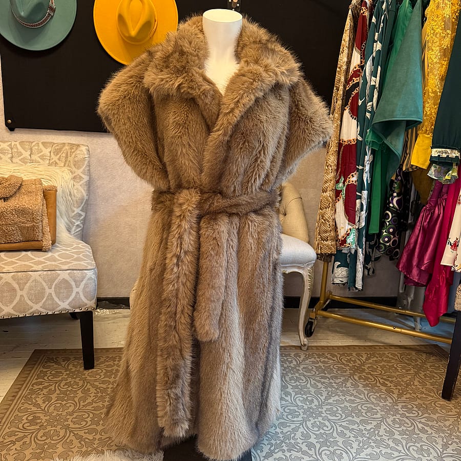 Faux Fur Long Belted Vest