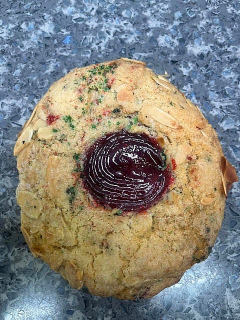 Rainbow cookie almond cookie with jelly center large