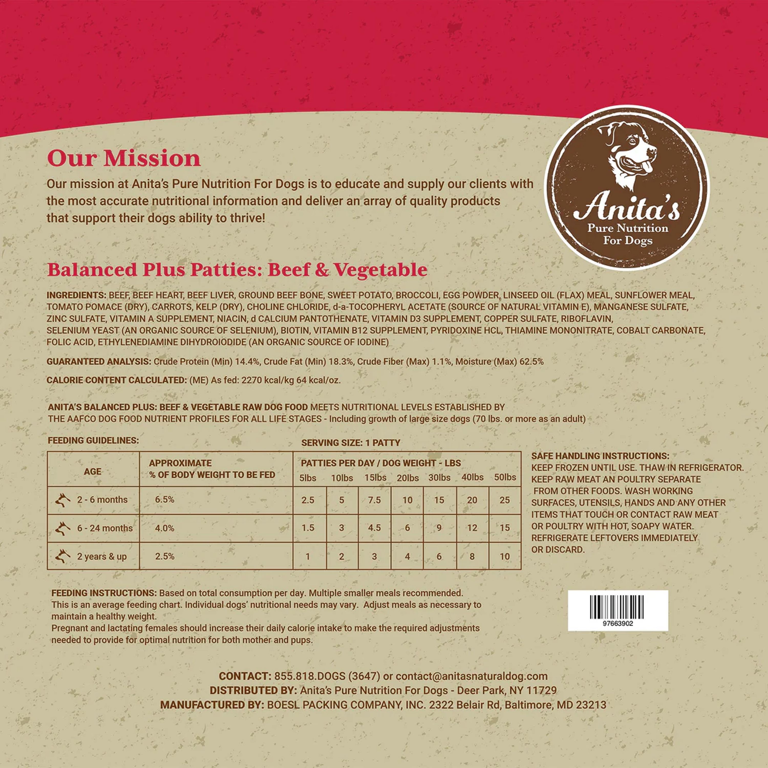 Anita's Balanced Plus 5 lb. Beef Patties