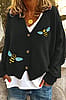 Bee Embellished Button-Up Black Cardigan