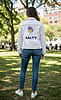 Mother’s Day gift, embellished white denim jacket 