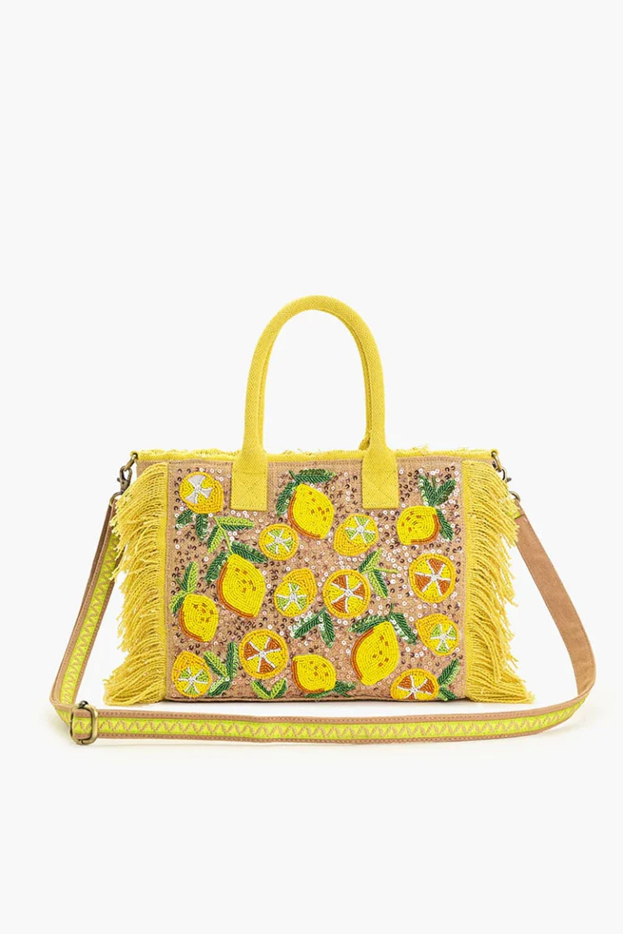 America & Beyond Lemon Fringe Tote