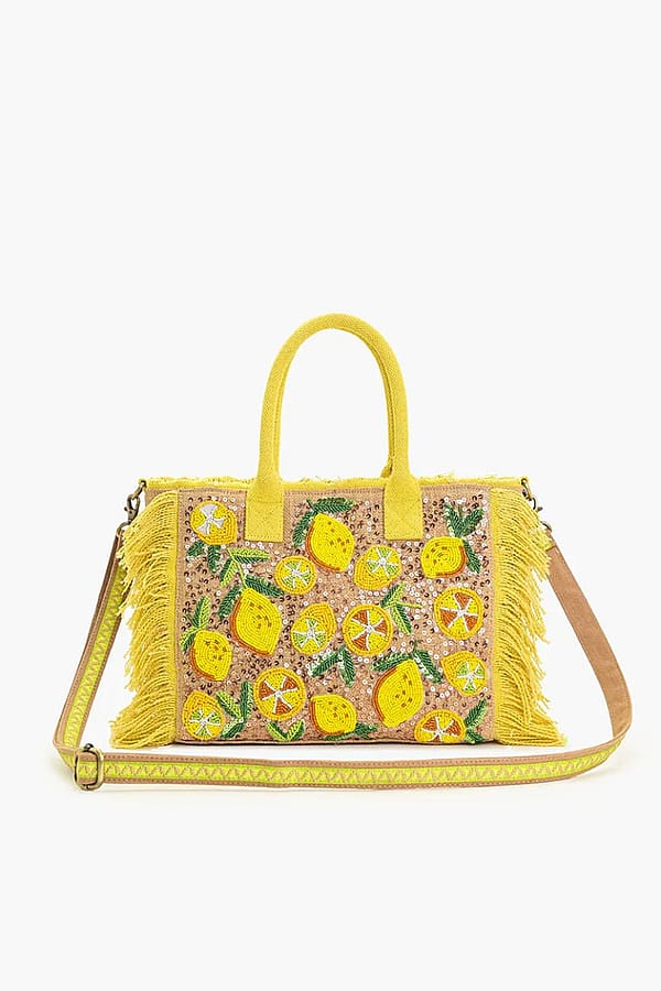 America & Beyond Lemon Fringe Tote