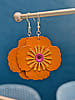Large California Poppy Leather Earring with Magenta Eyelet Center