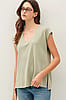 Be Cool Sage Bamboo Cotton Blend V-Neck Buttery French Terry Top