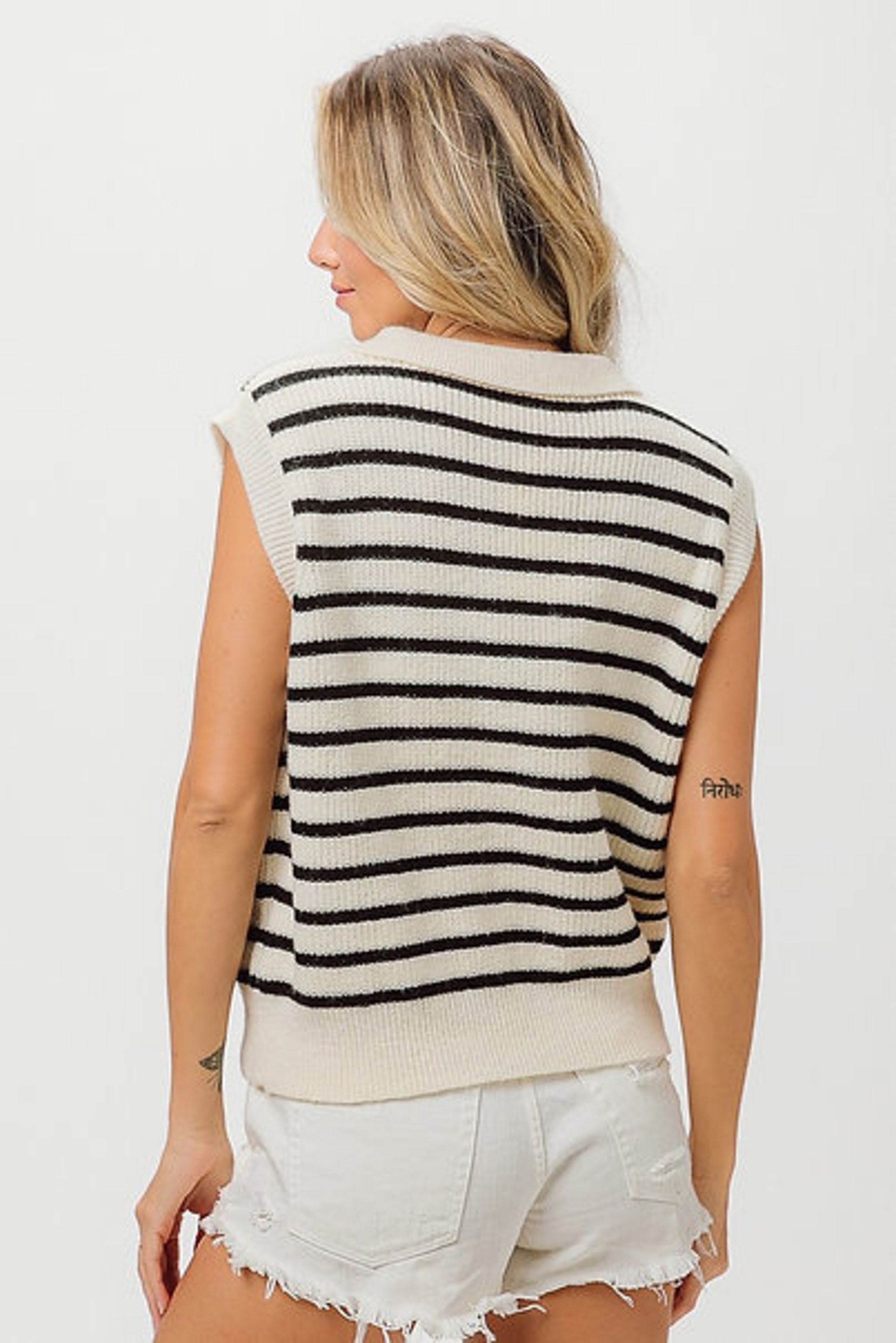 Collared Striped Sweater Vest
