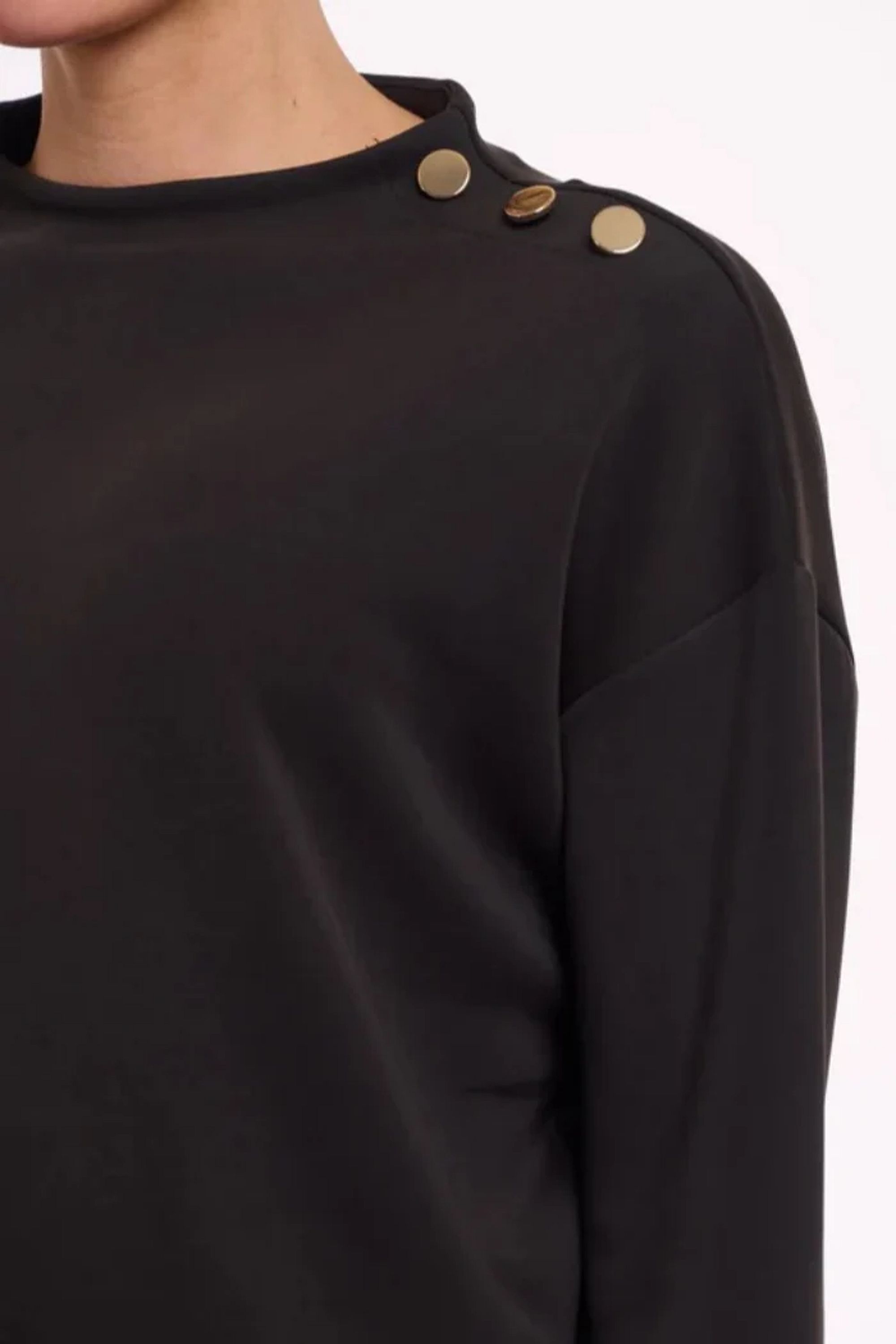 Wide Top Long Sleeves Mock Black