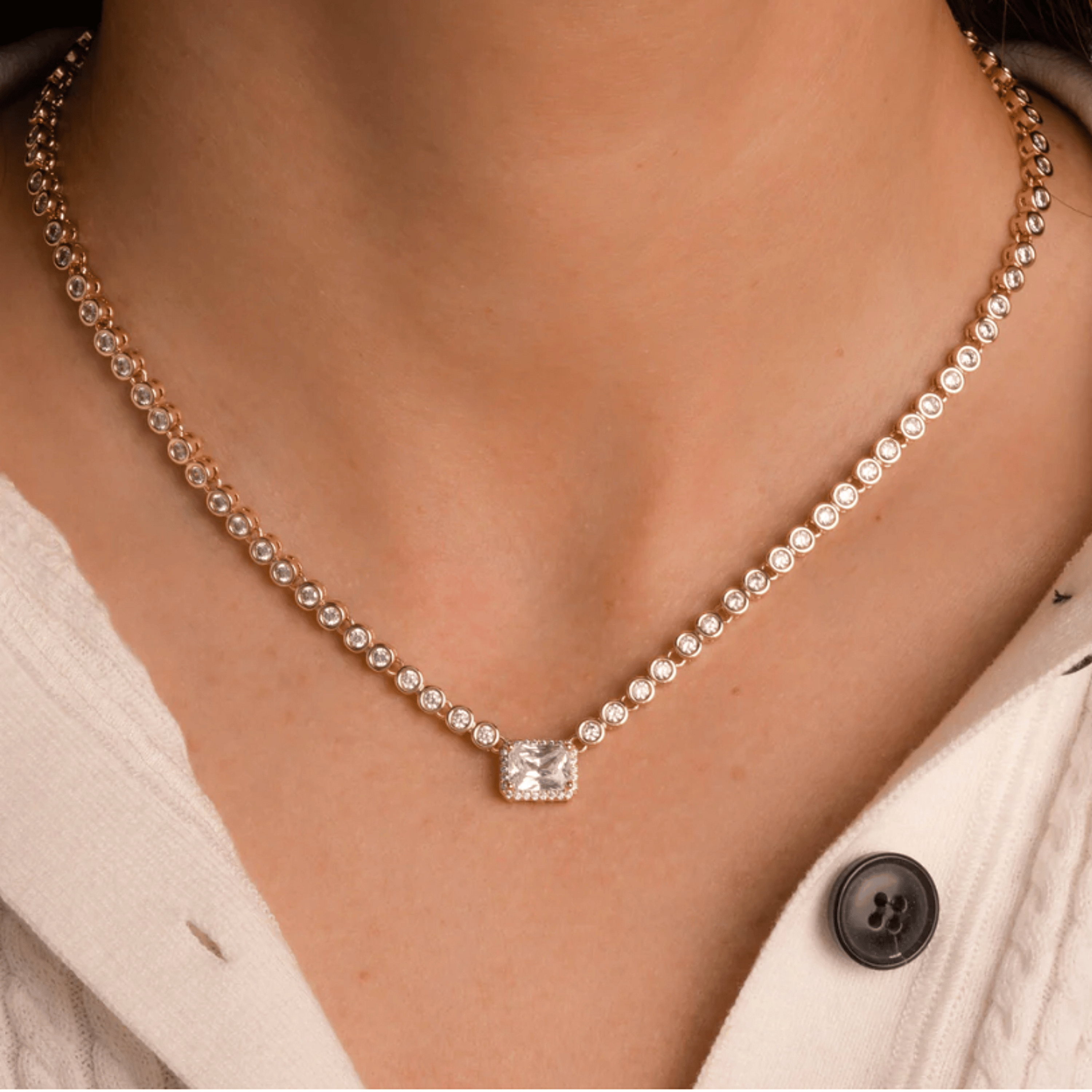 Sami Jewels Diamond Baguette Tennis Necklace