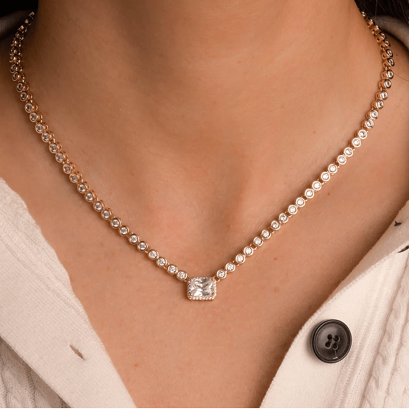 Sami Jewels Diamond Baguette Tennis Necklace