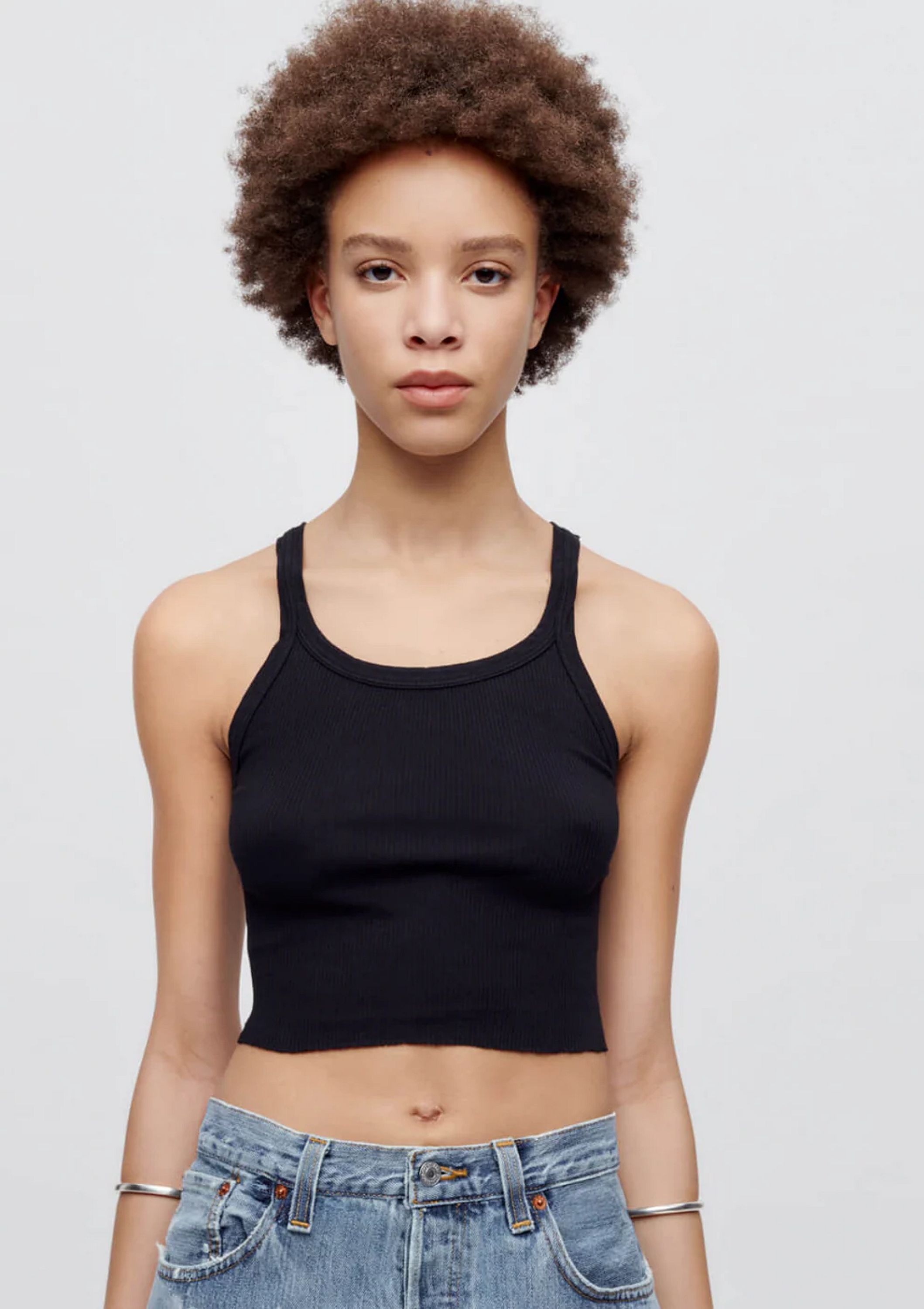 Cropped Ribbed Tank Black