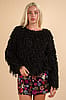 Fluffy Sweater with Velvet Ribbon in Back - Black