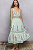 Mint V-Neck Sleeveless Smocked Band Ruffle Woven Dress