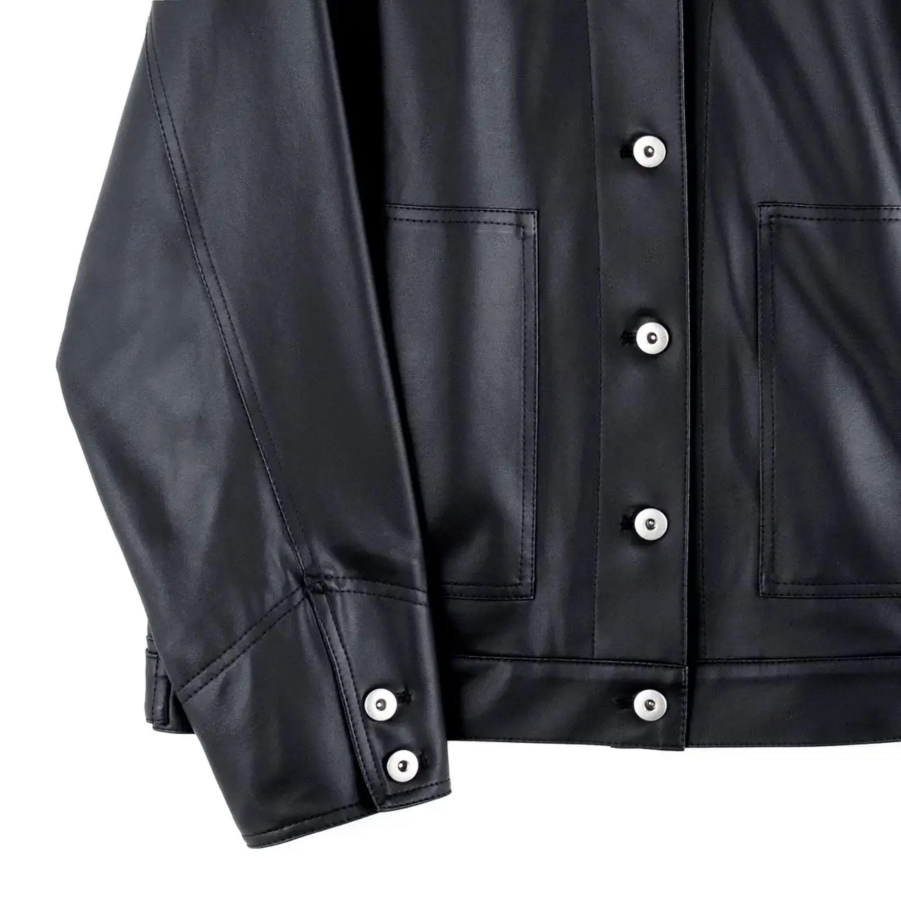 Liquid Leather ™ Button Closure Pocket Jacket: Black - Clara SunWoo