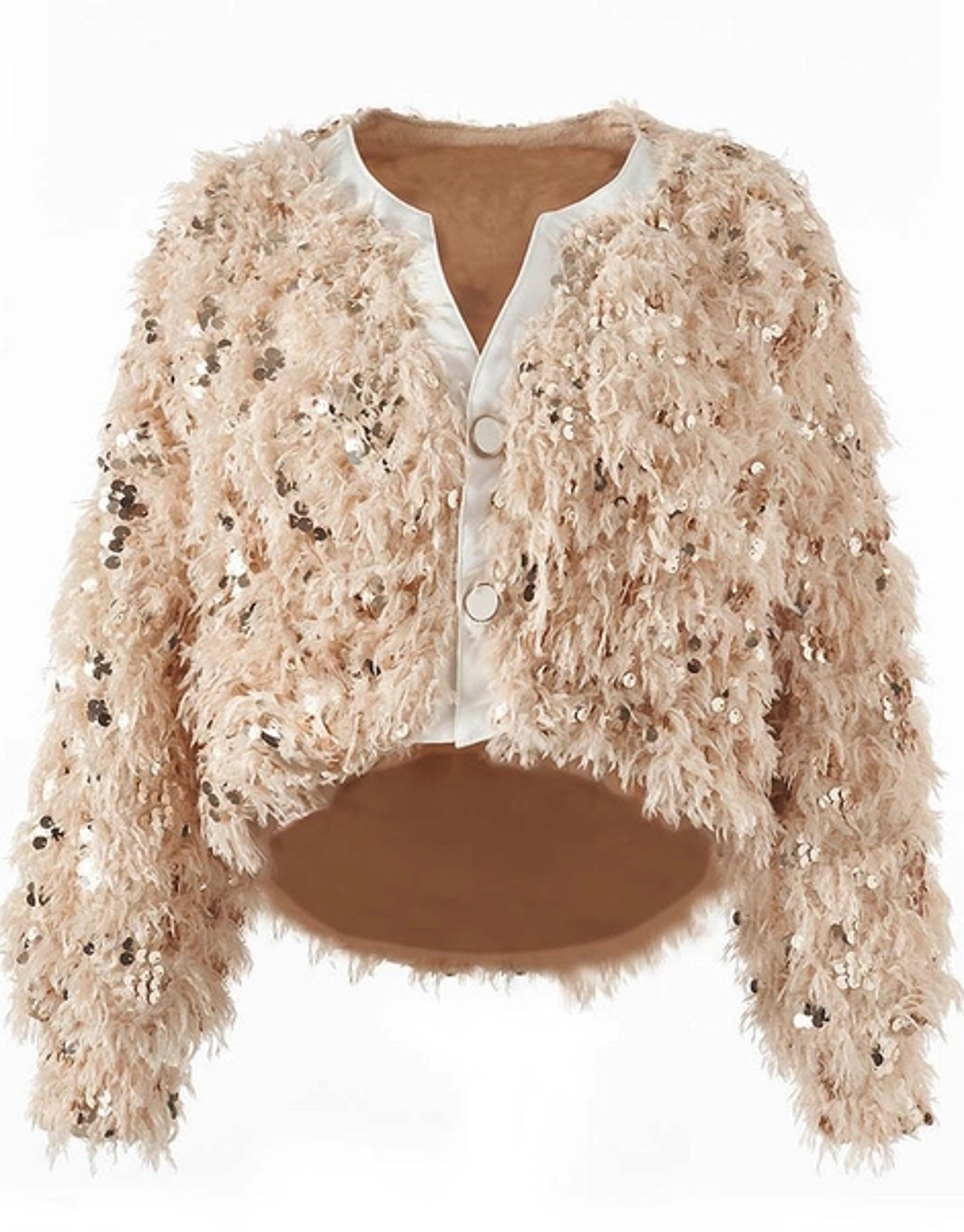 Beige/Gold Fuzzy Sequin Jacket