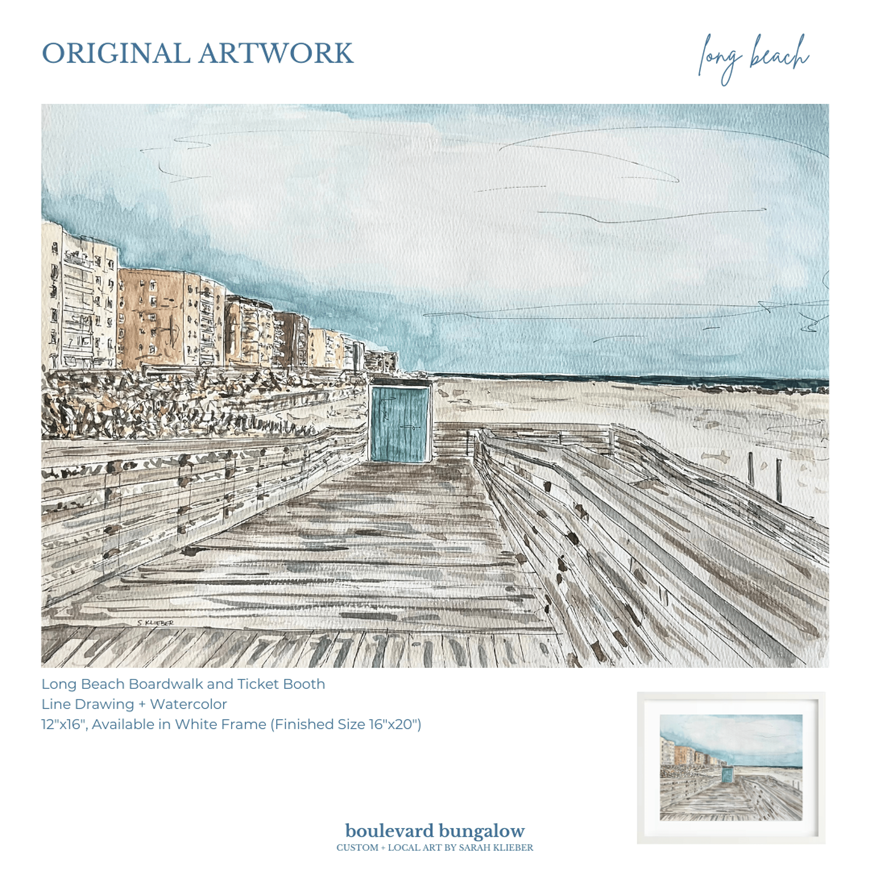 Long Beach Ticket Booth and Boardwalk 12"x 16"