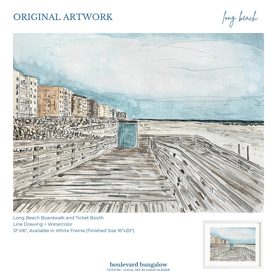 Long Beach Ticket Booth and Boardwalk 12"x 16"