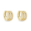 Gold CZ Triple Row Huggie Hoop Earrings
