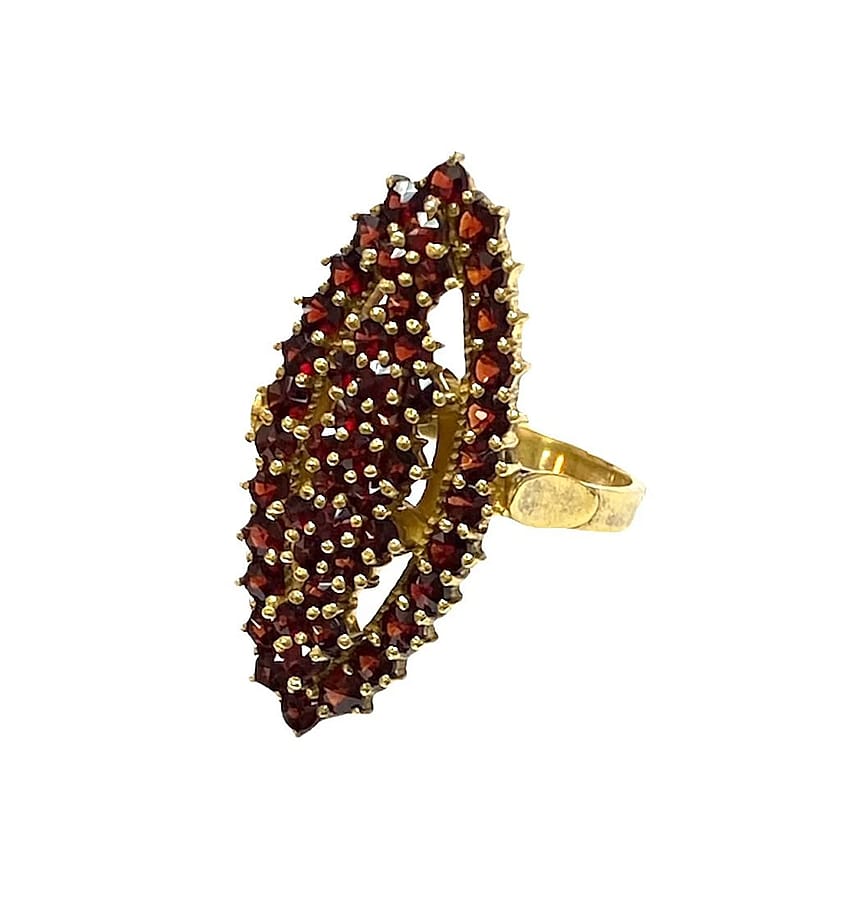 1940's Bohemian Garnet Ring in 900 Silver with gold overlay