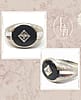 1950s Men's Vintage Black Onyx Ring With Center Diamond / 10 karat white gold