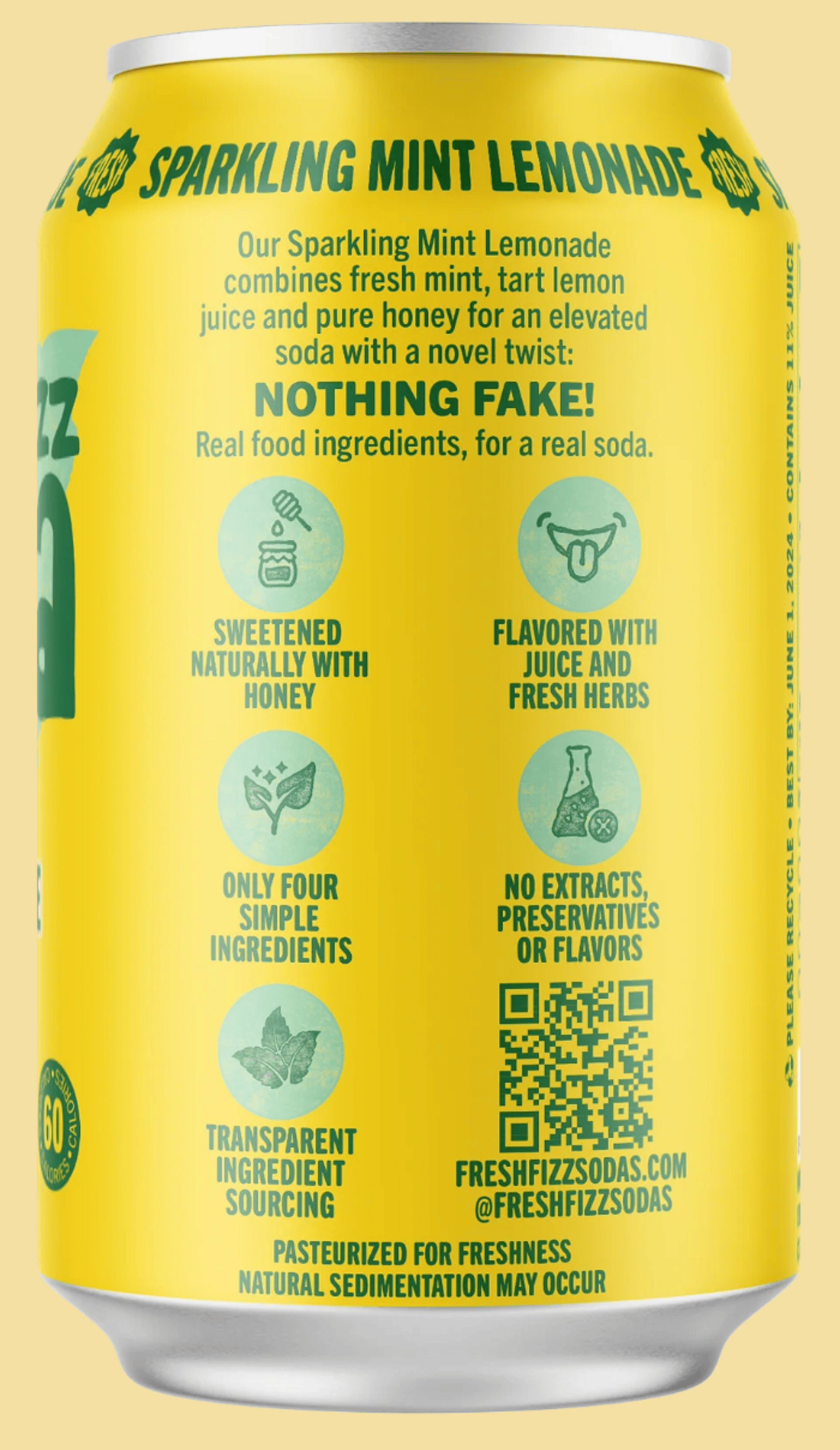 Fresh Fizz Sparkling Mint Lemonade - Natural Soda (12-Pack)