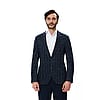 Navy Cashmere-Touch Knit Check Blazer