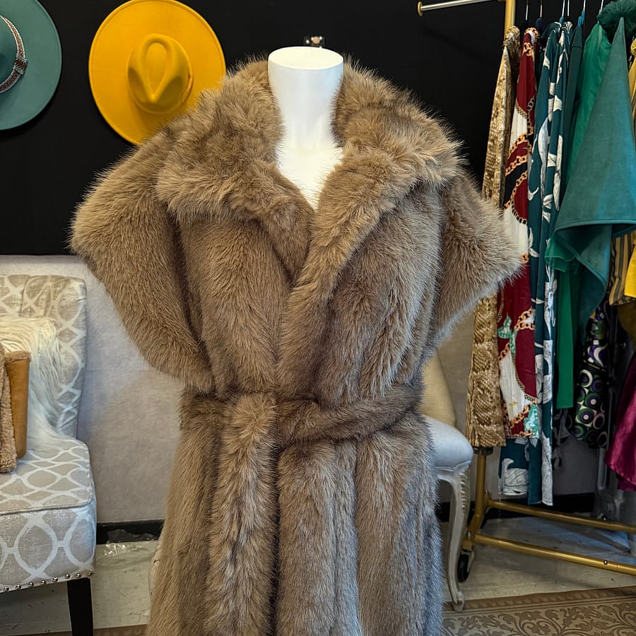 Faux Fur Long Belted Vest