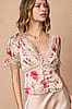 Cameo Floral Blossom Veil Lace Tied Short Sleeve Blouse