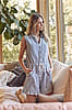 In February Cotton Light Blue Stripe Button-Front Romper