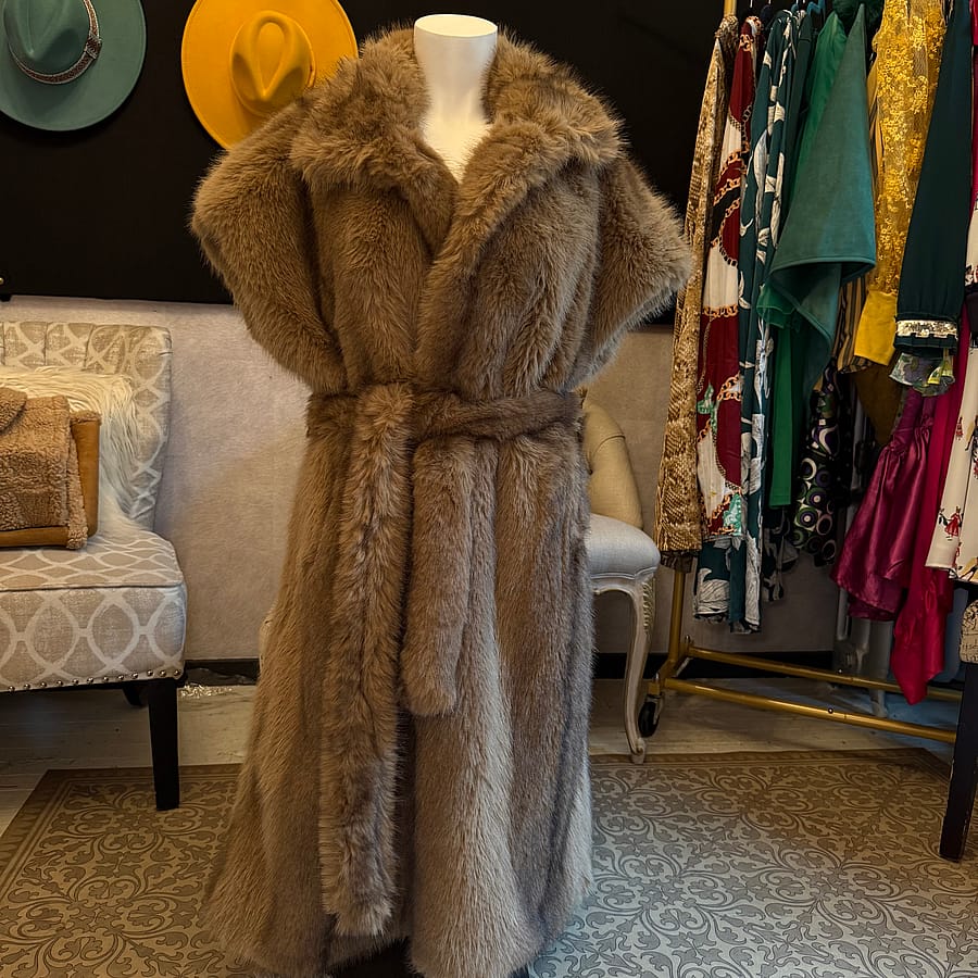 Faux Fur Long Belted Vest