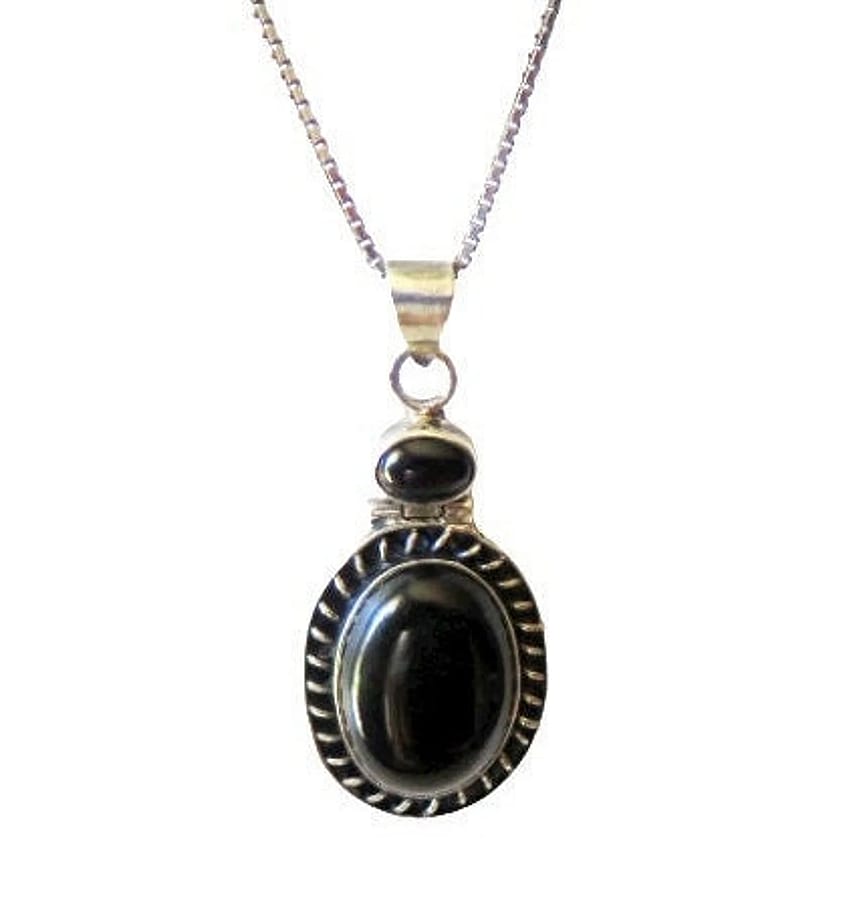 Vintage Black Onyx Sterling Silver Pendant on Sterling Silver Chain