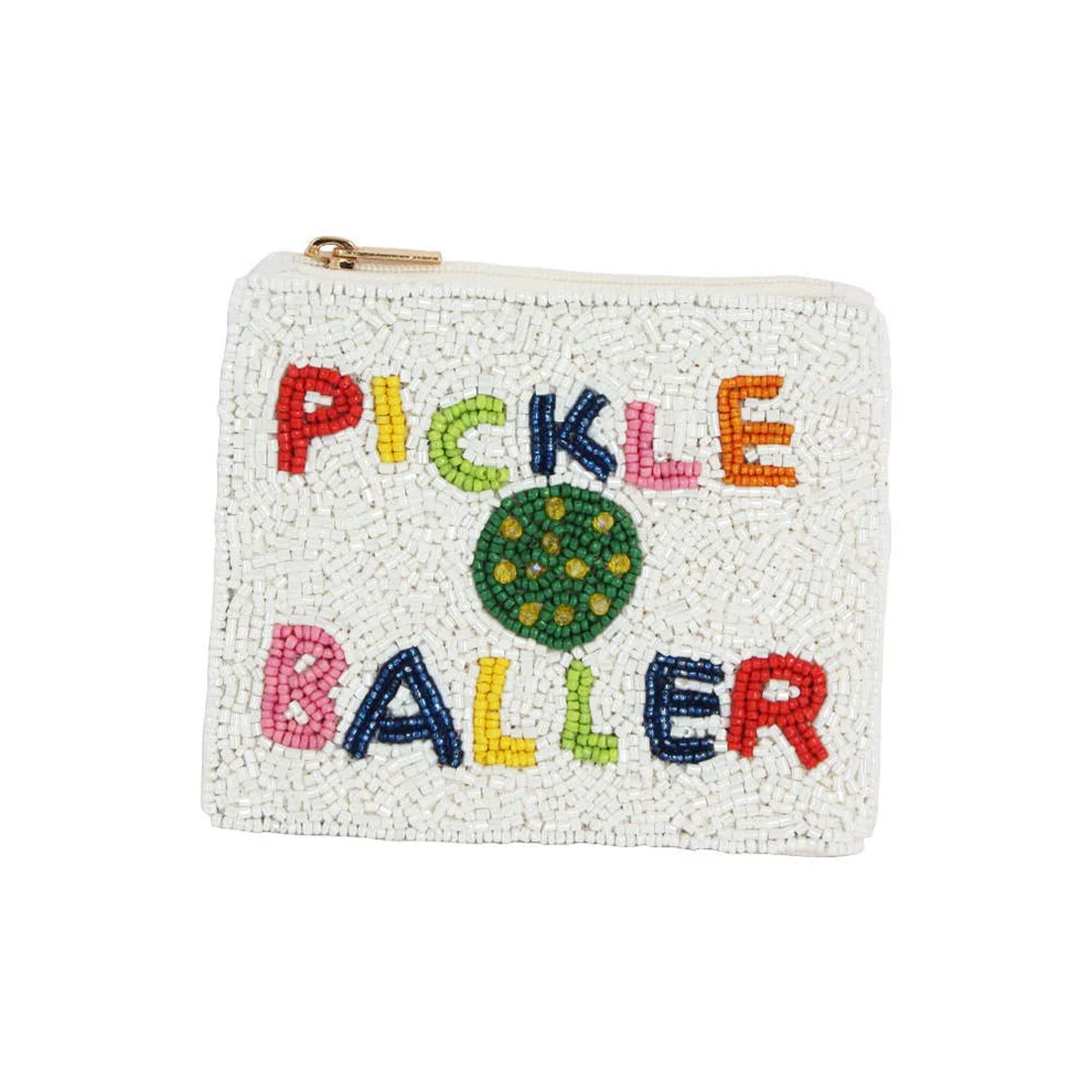 White Pickle Baller Message Seed Beaded Mini Pouch