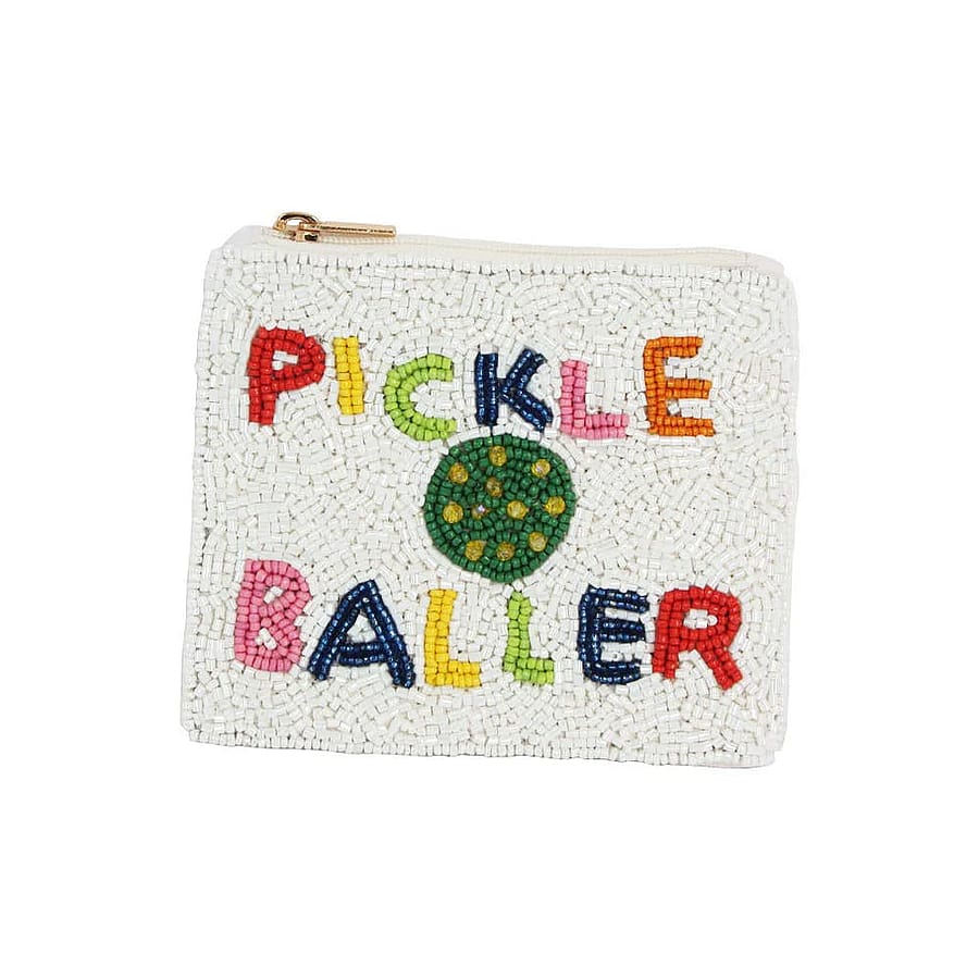 White Pickle Baller Message Seed Beaded Mini Pouch