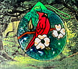 Handmade Fused Glass Disk ornament suncatcher light Cardinal on Dogwood Suncatcher Christmas tree Decor NEW