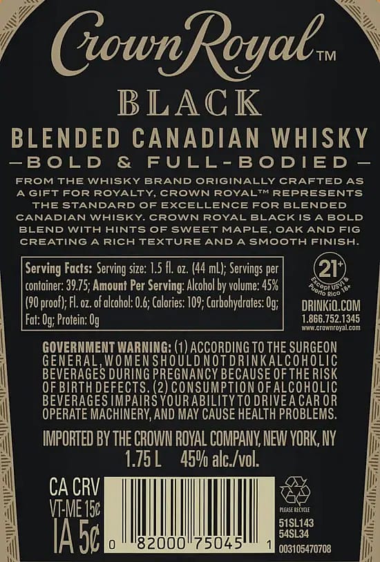 Crown Royal Black Blended Canadian Whisky 90 Proof (1.75 L)