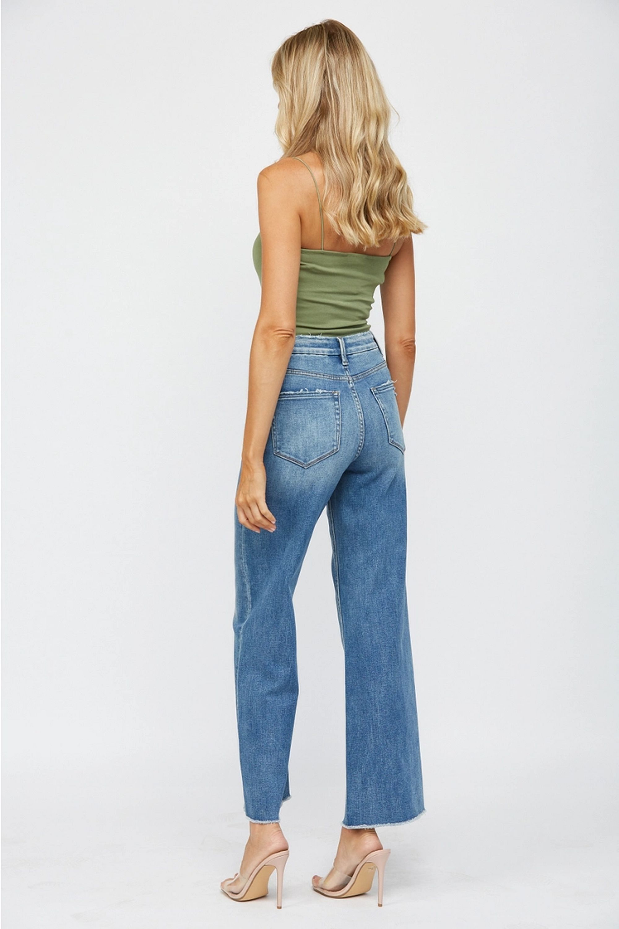 Washed High Rise Wide Leg Jeans
