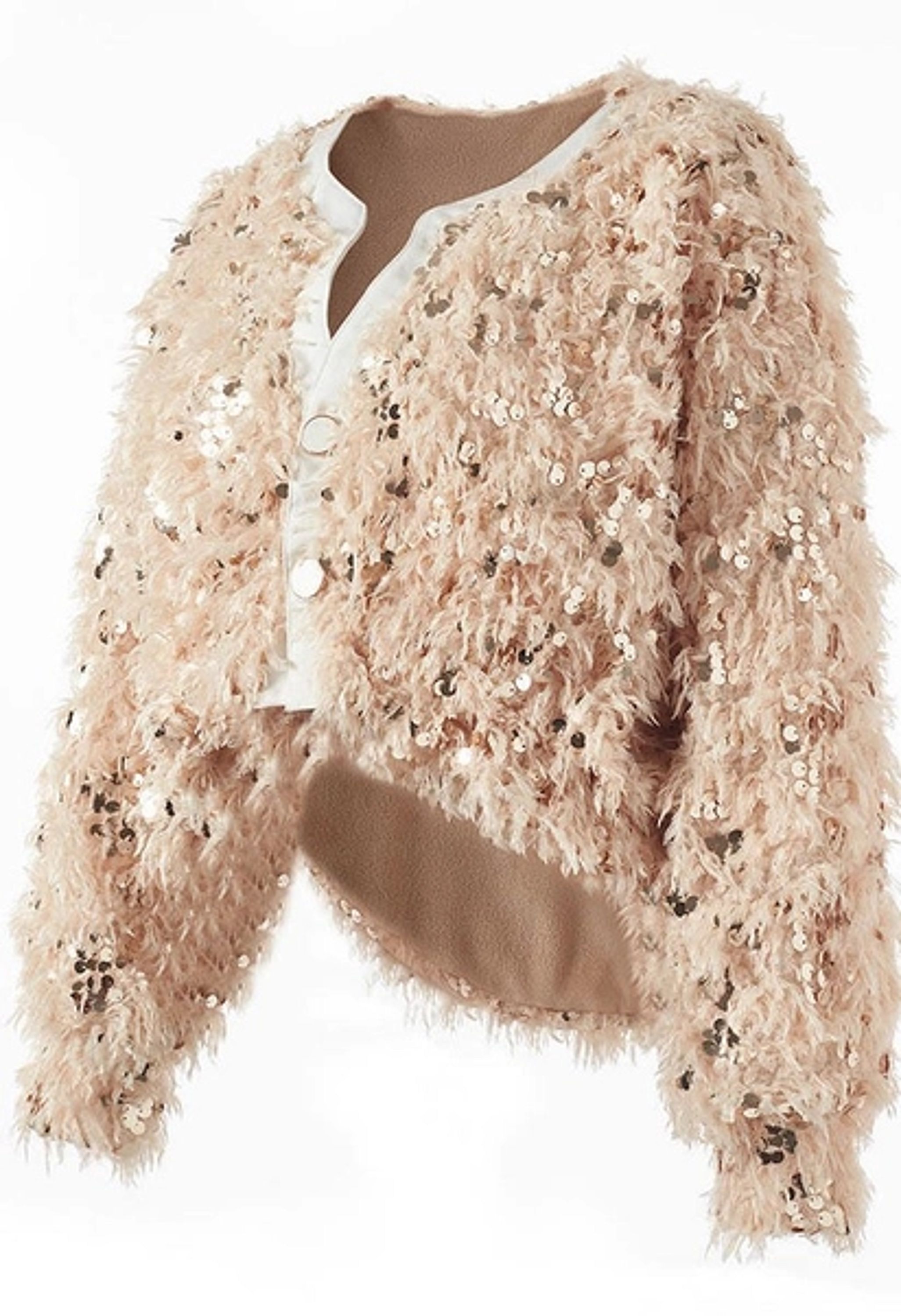 Beige/Gold Fuzzy Sequin Jacket