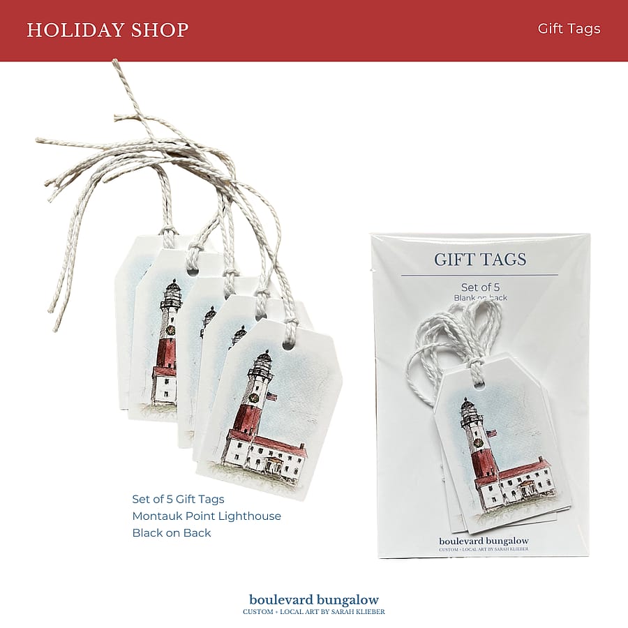 Montauk Point Lighthouse Gift Tags (with Christmas Wreath)