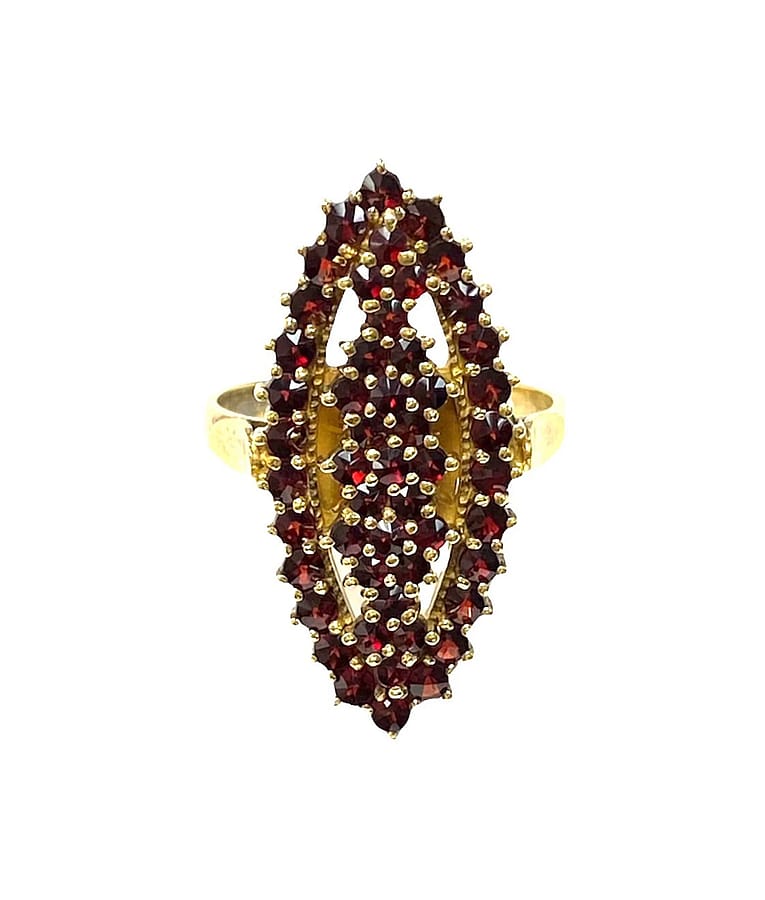 1940's Bohemian Garnet Ring in 900 Silver with gold overlay