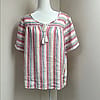 Lands' End Pink and Blue Short Sleeve Tie Front Blouse