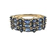 Vintage Sapphire Three Row Ring with Marquise Shapes and Rounds in 14 karat yellow gold