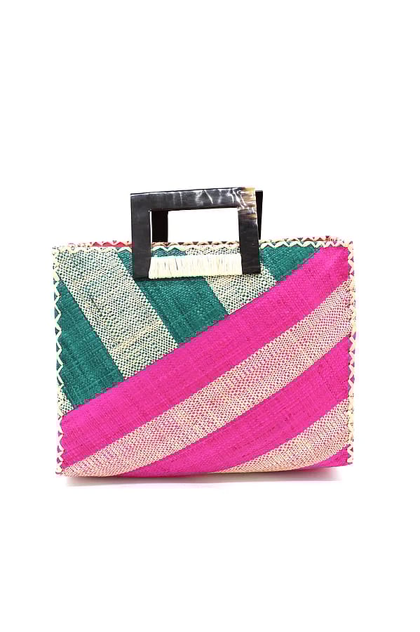 Shebobo Stevie Fuchsia & Teal Straw Handbag
