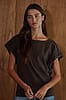 By Together Charcoal Cotton Boat Neck Stud Top