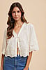 Embroidered Tie Front Blouse